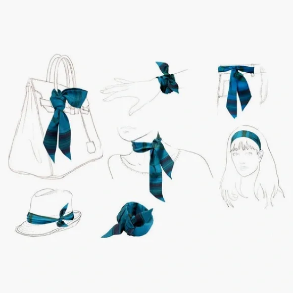 Branches and Floral Patterned Handbag Handle Ribbon Head Band Scarves Set Of Two - Picture 5 of 5